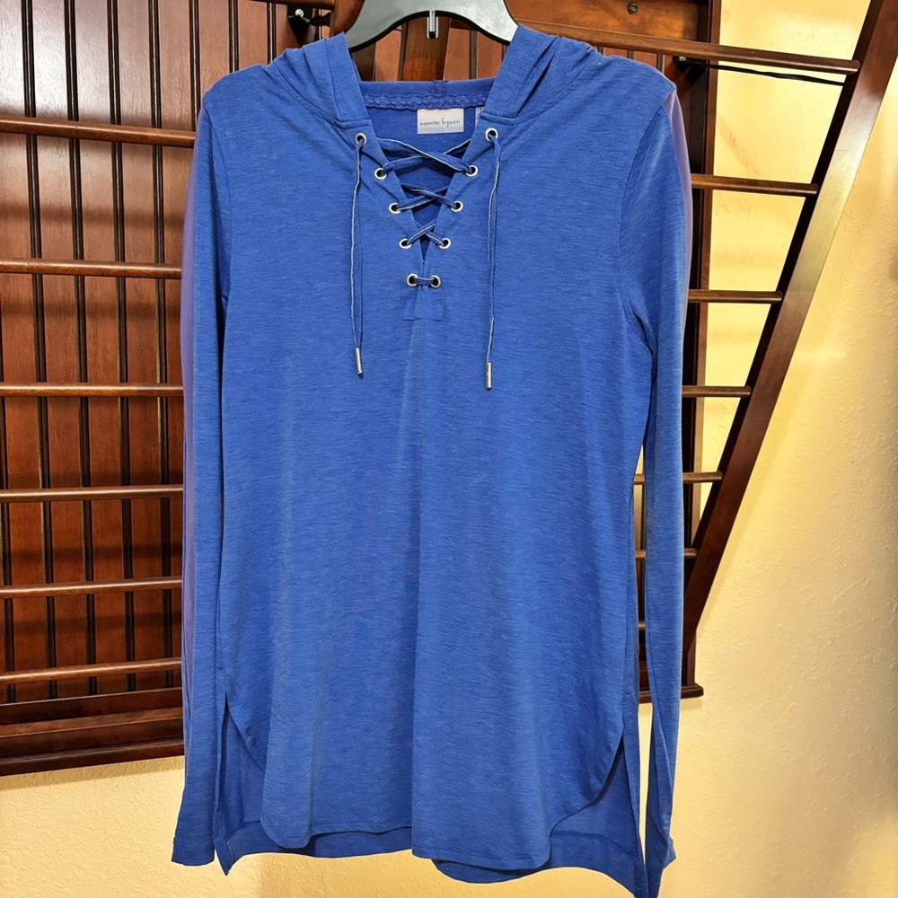 Nanette Lepore Casual Blue Lace-Up Hoodie
